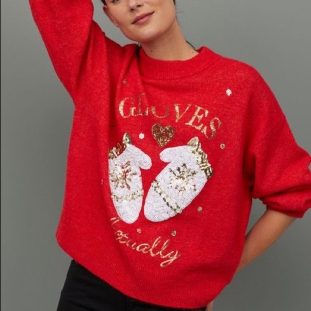 H&M Christmas Knit Sweater wool blend with Sequin Motif size:XS